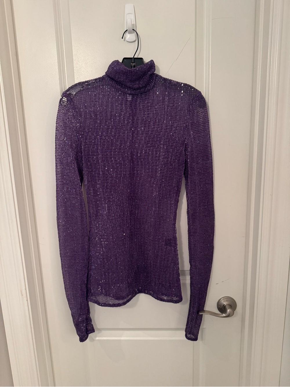 LaQuan Smith Purple Sheer Knit Top